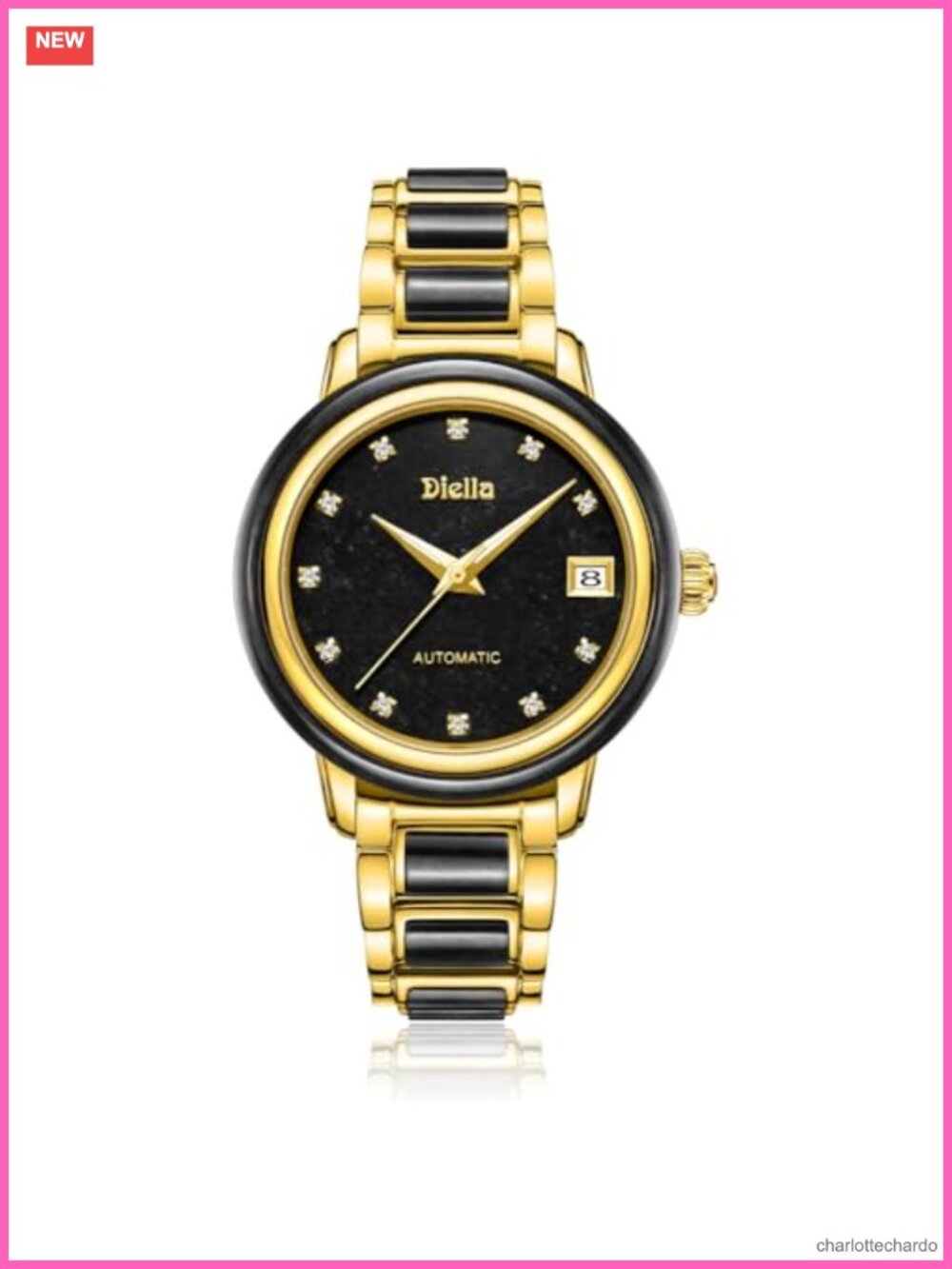 Diella Women's Automatic Watch Gold-Tone Stainless Steel Jade Sapphire Glass